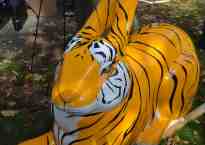 The Bengal Bunny is a giant fiberglass bunny painted to look like a Bengal tiger.